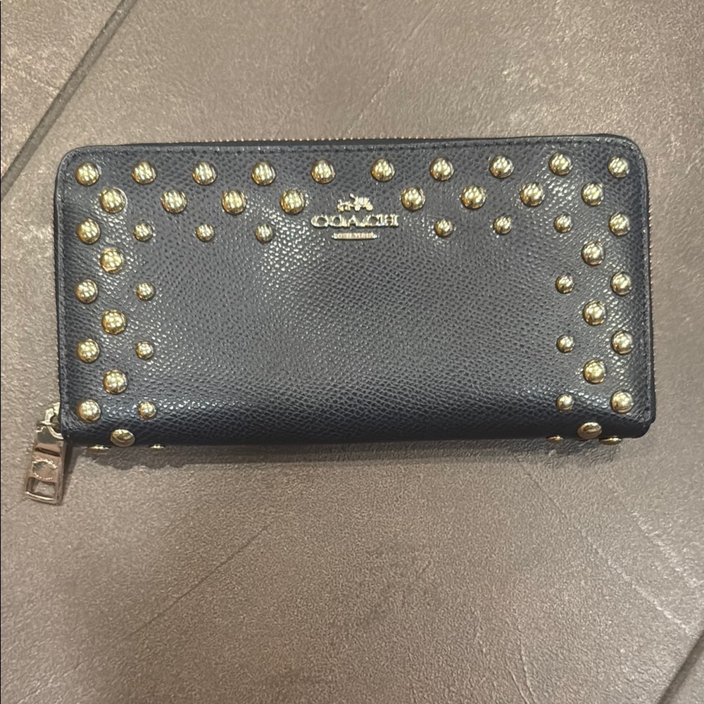 Authentic Coach Dark Navy Wallet with Gold Stud Accents